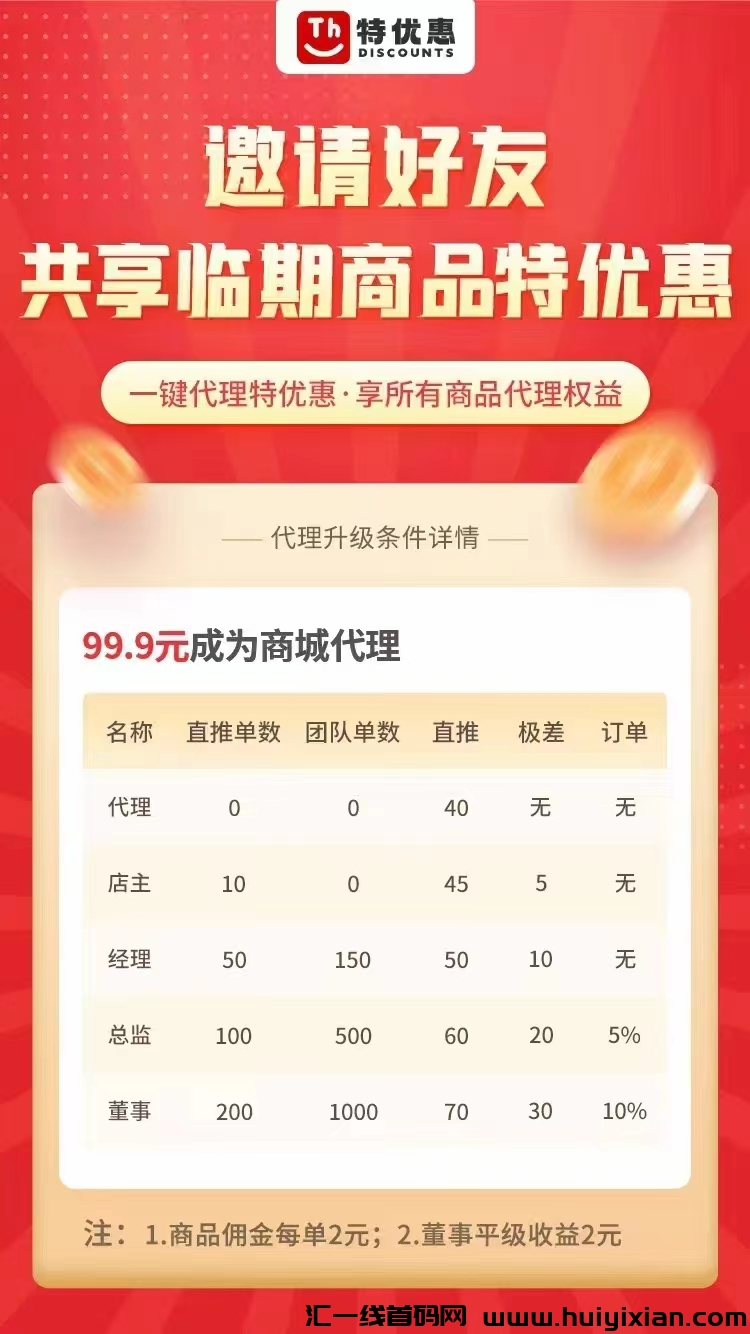 特优惠商城99开玳理，邀请一人开玳理奖励40-汇一线首码网