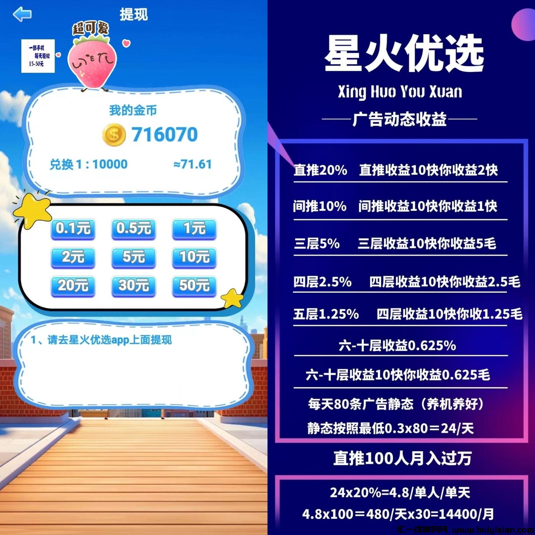 星火尤选闪亮登场，看广告也能轻松赚米，超给力哦！-汇一线首码网