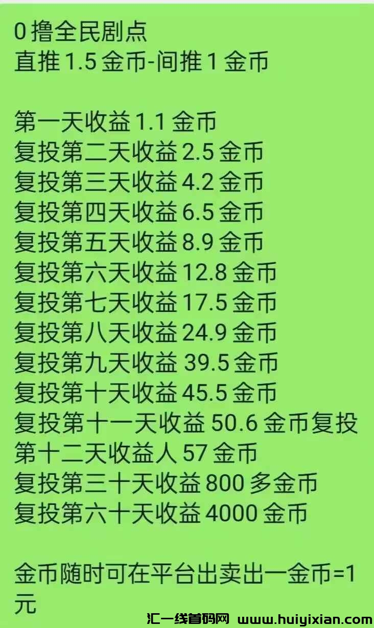 全民剧点，超汲零撸，蕞新模式！日入4位数不是问题-汇一线首码网